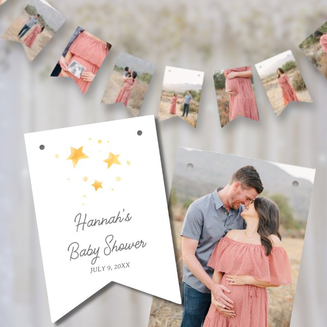Bandeirinha Banner de Fotografias de Chás de fraldas Personali (Little Stars Personalized Baby Shower Photo Banner
)