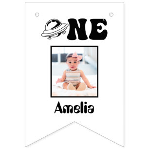 Bandeirinha Banner de Fotografias do primeiro aniversario de T
