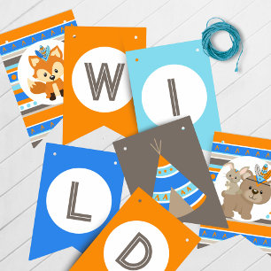 Bandeirinha Banner de Pano de Pano Azul Selvagem de Um Anivers