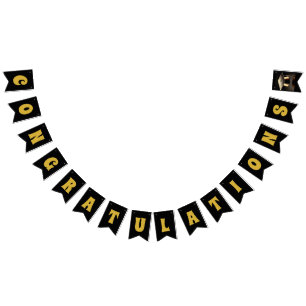 Bandeirinha Banner de reposição de "Parabéns" preto e Dourado