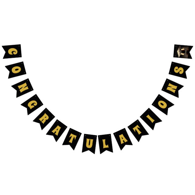 Bandeirinha Banner de reposição de "Parabéns" preto e Dourado (Todos)