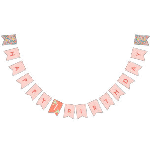 Bandeirinha Banner Flaging Floral Bunting Pink de Aniversário