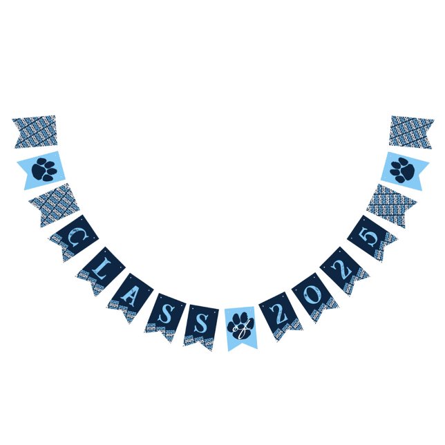 Bandeirinha Banner marinho Azul Pawprint Graduation Hanging (Navy Blue and Baby Blue Pawprint Graduation Class of Any Year Hanging Banner)
