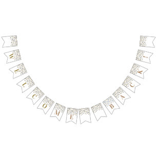 Bandeirinha Banner preto de boas-vindas Confetti Dourado