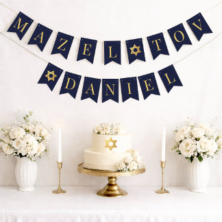 Bandeirinha Bar Mitzvah Azul Marinho Mazel Tov Menino Nome 6 L