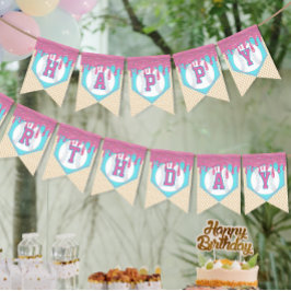 Bandeirinha Baseball Drip Happy Birthday