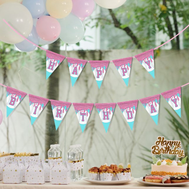 Bandeirinha Baseball Drip Pennant Happy Birthday (Baseball drip triangle pennant bunting flags
)
