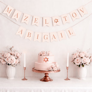 Bandeirinha Bat Mitzvah Rosa Mazel Tov Nome de Menina 7 Letras