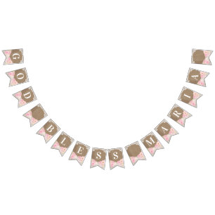 Bandeirinha Batismo Deus abençoe Rústico Floral Rosa de Cott