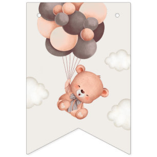 Bandeirinha Bebê Urso, Balões Marrons, Primeiro Aniversário