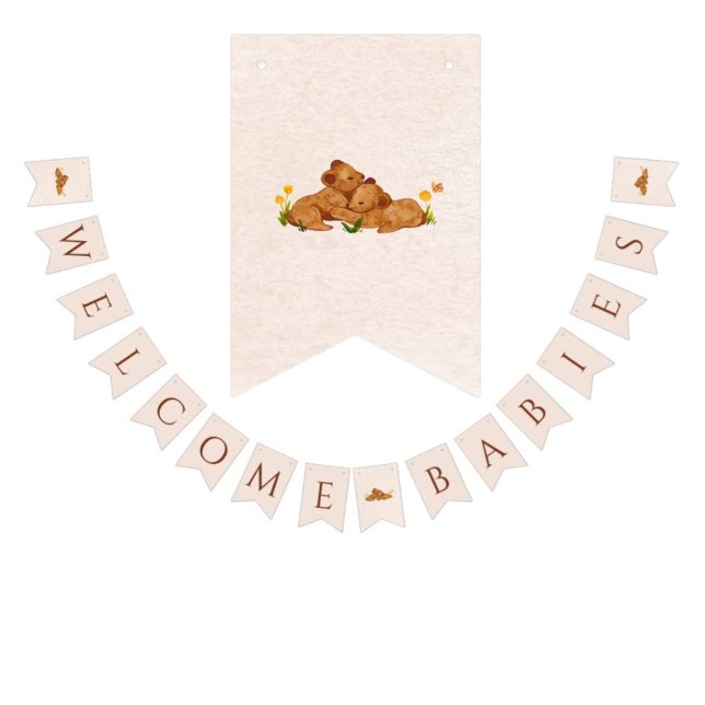 Bandeirinha Bebês de boas-vindas gêmeos neutros do gênero, ban (Criador carregado)