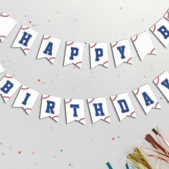 Bandeirinha Beisebol Softball Pinstripe Feliz Festa de Anivers (Baseball Softball Pinstripe Happy Birthday Party Bunting Flags
)
