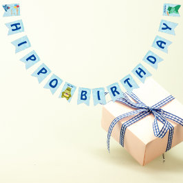 Bandeirinha Bela Cartoon Hippo Celebrando Aniversário