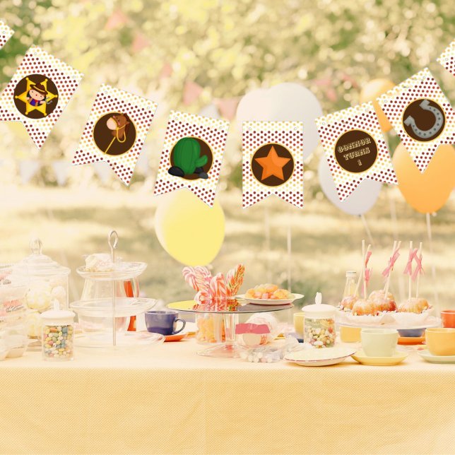 Bandeirinha Bela vaquinha ocidental de idade 1 aniversário (wonderful cowboy themed bunting banner)