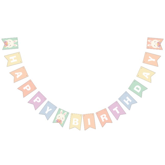 Bandeirinha Belo coelho e flores, Rainbow Feliz Aniversário (Todos)
