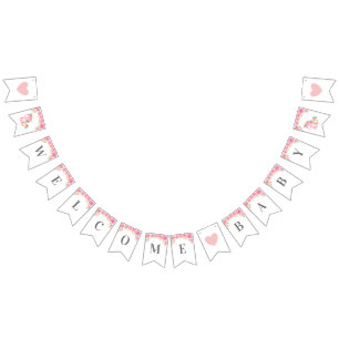 Bandeirinha Bem-vindo ao Chá de fraldas de Peony Rapariga Rosa