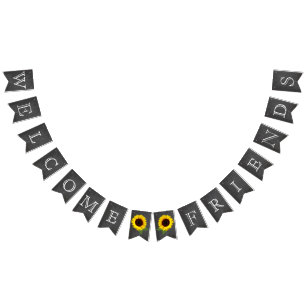 Bandeirinha Bem-vindos Amigos Chalkboard Olhe com Girassóis