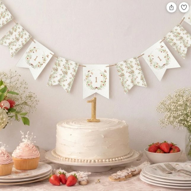 Bandeirinha Berry First Birthday Garden Party Banner (Criador carregado)