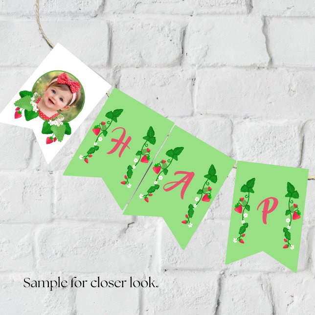 Bandeirinha Berry Sweet 1st Birthday Strawberry (Criador carregado)