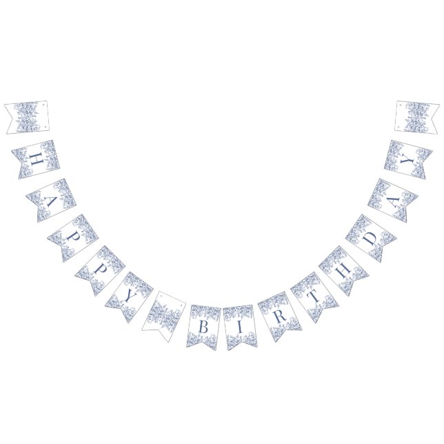 Bandeirinha Blue Chinoiserie Vintage Floral Birthday Decor (Todos)