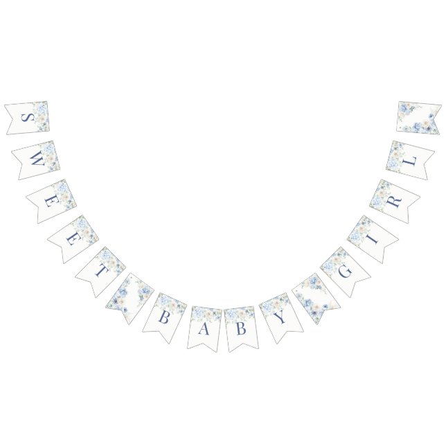 Bandeirinha Blue Floral Baby in Bloom Hydrangea Chá de fraldas (Todos)