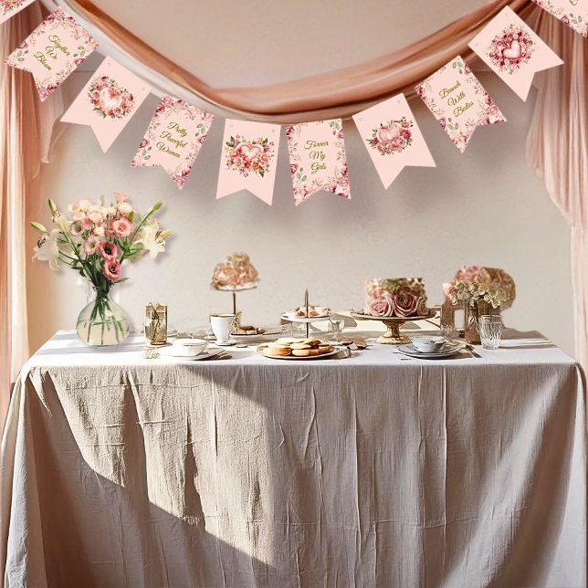 Bandeirinha Blush Rococo Garden Galentine Party Floral Flags (Criador carregado)
