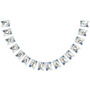 Bandeirinha Boas-vindas do Partido Dusty Blue Watercolor Flore