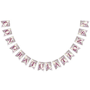 Bandeirinha Boas-vindas flores brancas cor-de-rosa-Festa de ca