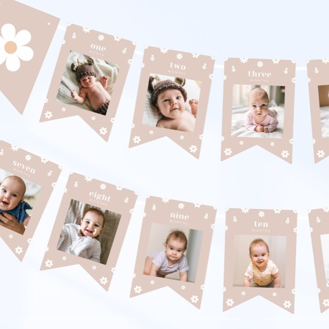 Bandeirinha Boho Daisy First Birthday Photo Banner (Criador carregado)