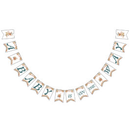 Bandeirinha Boho Floral Blue Letters on White Chá de fraldas