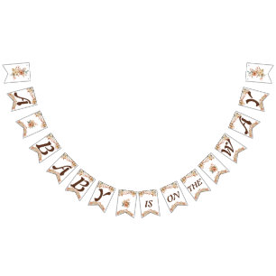 Bandeirinha Boho Floral Brown Letters on White Chá de fraldas