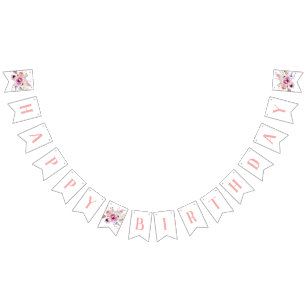 Bandeirinha Boho Floral Happy Birthday
