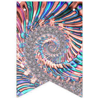 Bandeirinha Boho Rosa Pastel e Azul Espiral Abstrato Fractal