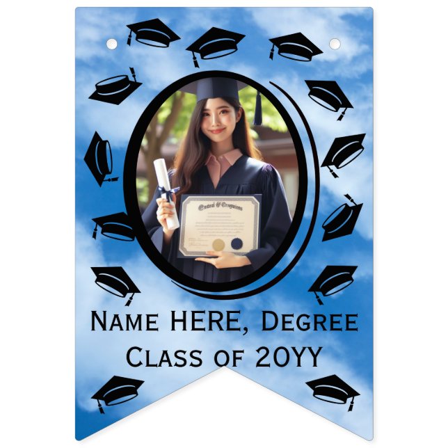 Bandeirinha boné de formatura de 16 fotos no céu azul (Primeira Bandeira)