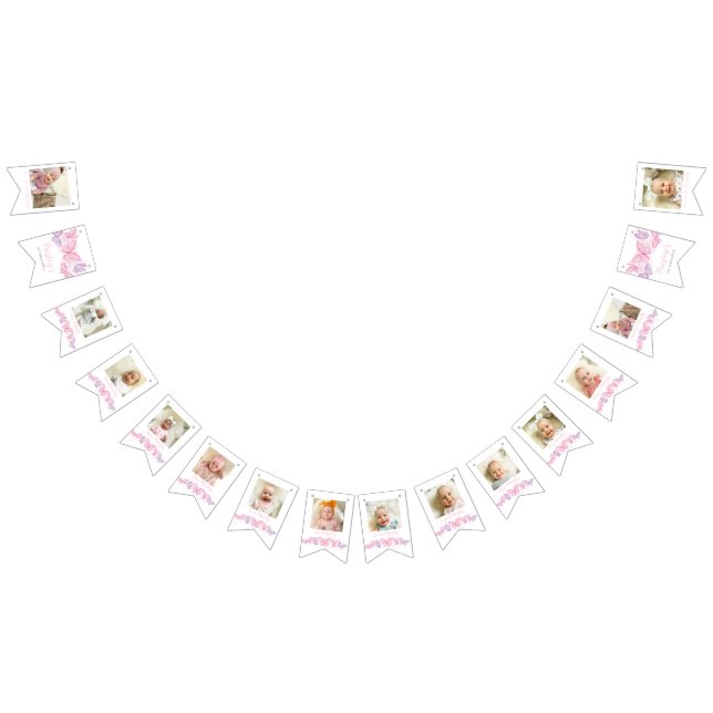 Bandeirinha Borboleta de Foto do primeiro aniversario 12 Meses (Todos)