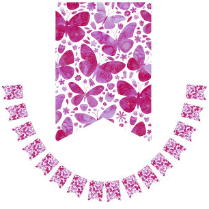 Bandeirinha Borboletas Aquarelas Magenta Pintas Pintas Bandeir