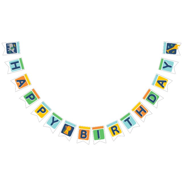 Bandeirinha Bright Zoo Jungle Animals Birthday BUNTING FLAGS (Todos)