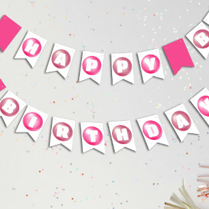 Bandeirinha Bubblegum Pink Poppin Girl Feliz Festa de Aniversá