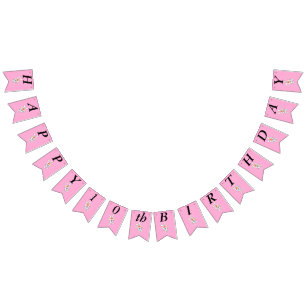 Bandeirinha Cartoon branco de aniversário coelho rosa quente