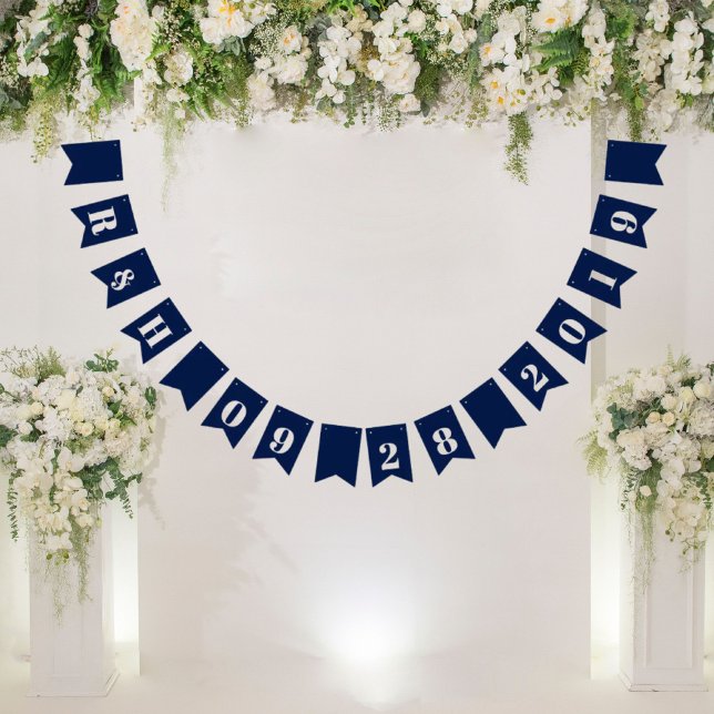 Bandeirinha casamento azul de marinho de praia náutica (nautical beach navy blue wedding bunting flags)
