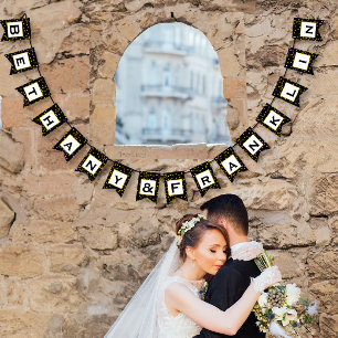Bandeirinha Casamento Dourado Aleatório de Patten Negro e Bran