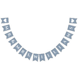 Bandeirinha Casamento Dusty Blue Sr. & Sra. 8 Letras Nome Simp