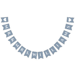 Bandeirinha Casamento Dusty Blue Sr. & Sra. 8 Letras Nome Simp