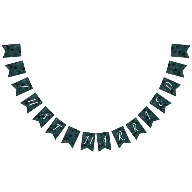 Bandeirinha Casamento Elegante Rosa Gótico de Teal Negro (Todos)