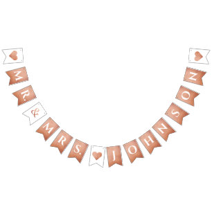 Bandeirinha Casamento em Dourado Rosa Sr. & Sra. Nome Personal