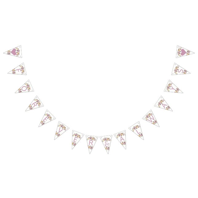 Bandeirinha Casamento Floral de Rosa Água Doce para Sempre (Todos)