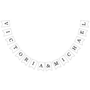 Bandeirinha Casamento Minimalista Nomes Simples Pretos e Branc