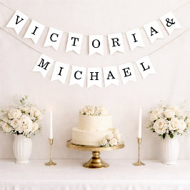 Bandeirinha Casamento Minimalista Nomes Simples Pretos e Branc