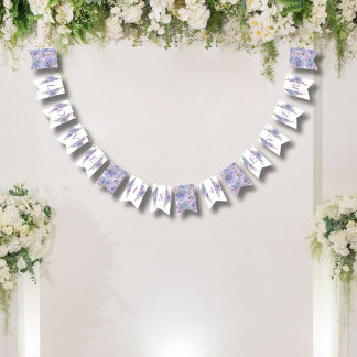 Bandeirinha Casamento Romântico com Hortênsias Azuis Desbotada