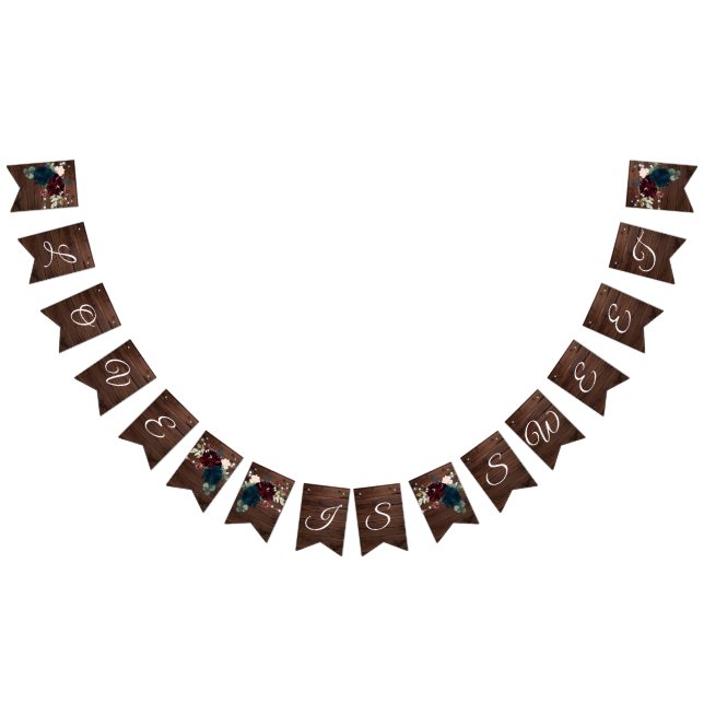 Bandeirinha Casamento Rústico de Madeira Marsala e Marinhos (Todos)